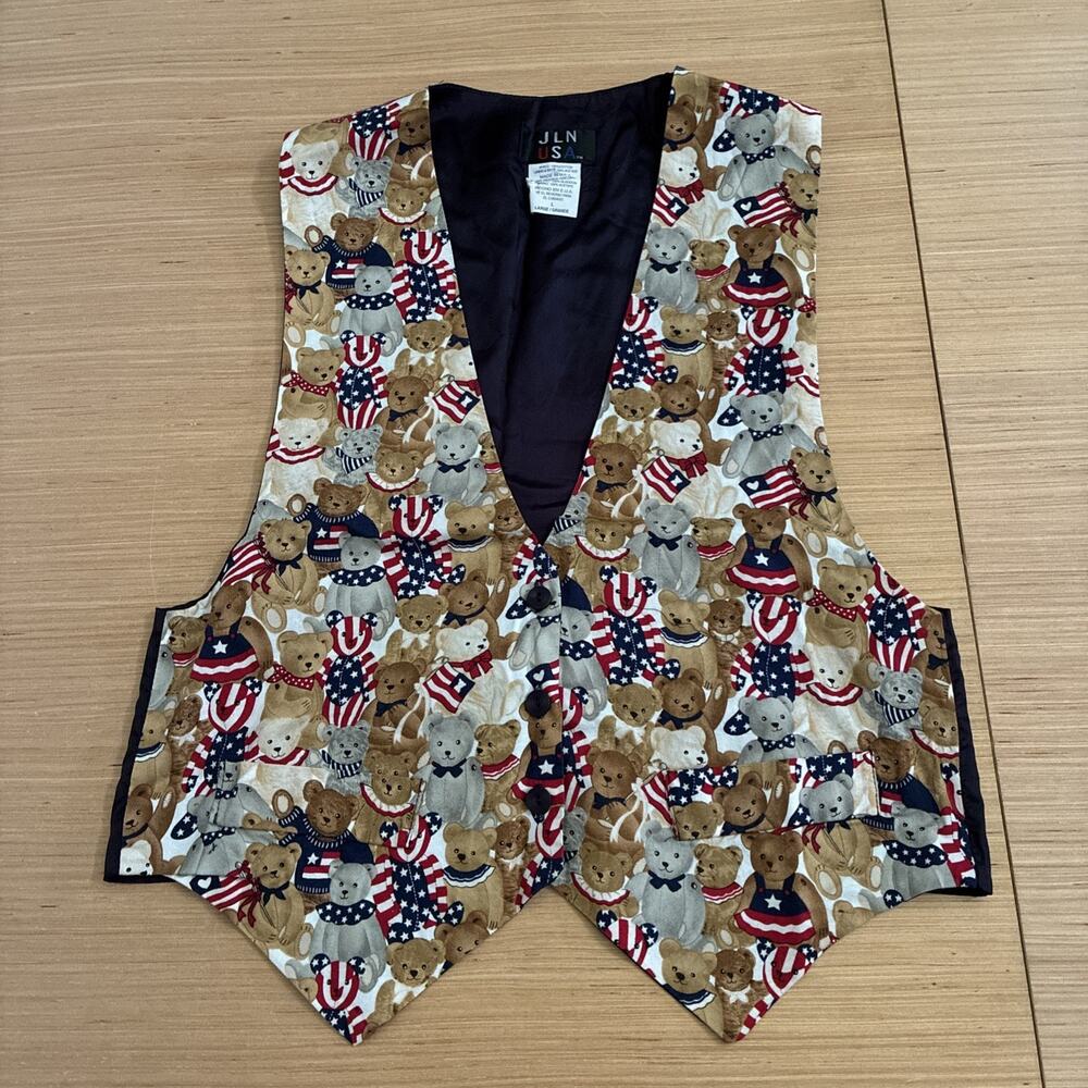 JLN USA Women's Size L Bear Button VTG Vest Americana July 4th Made In USA - Picture 13 of 15
